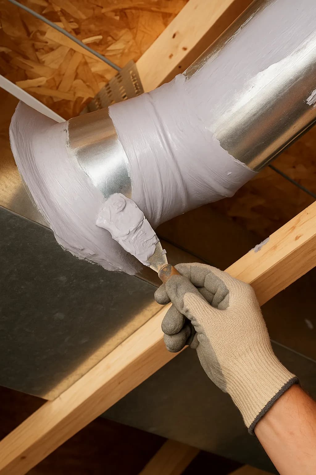 Person som håller på att täta ventilationskanal